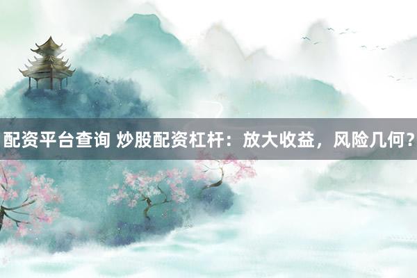 配资平台查询 炒股配资杠杆：放大收益，风险几何？