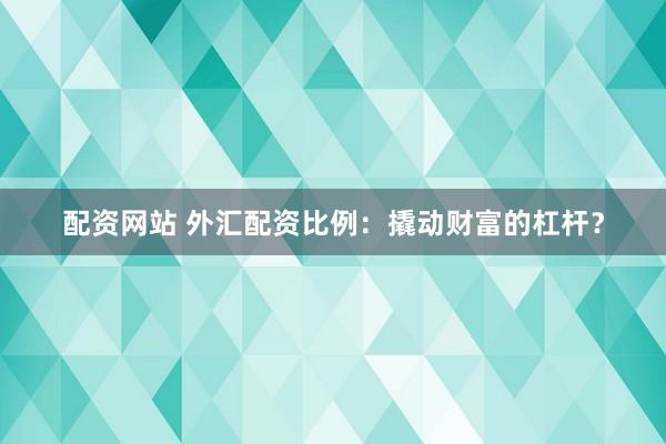 配资网站 外汇配资比例：撬动财富的杠杆？