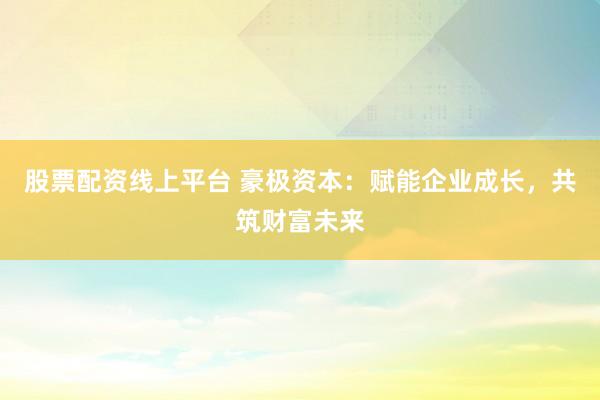 股票配资线上平台 豪极资本：赋能企业成长，共筑财富未来