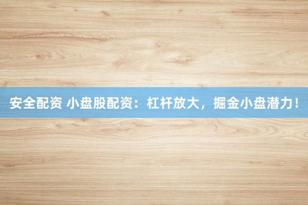 安全配资 小盘股配资：杠杆放大，掘金小盘潜力！
