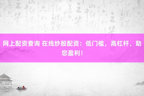 网上配资查询 在线炒股配资：低门槛，高杠杆，助您盈利！