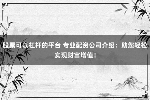 股票可以杠杆的平台 专业配资公司介绍：助您轻松实现财富增值！