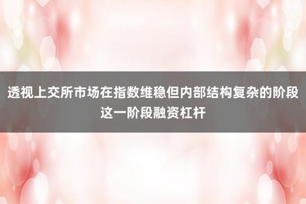 透视上交所市场在指数维稳但内部结构复杂的阶段这一阶段融资杠杆